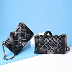 Leather one-shoulder diagonal colorful chain bag