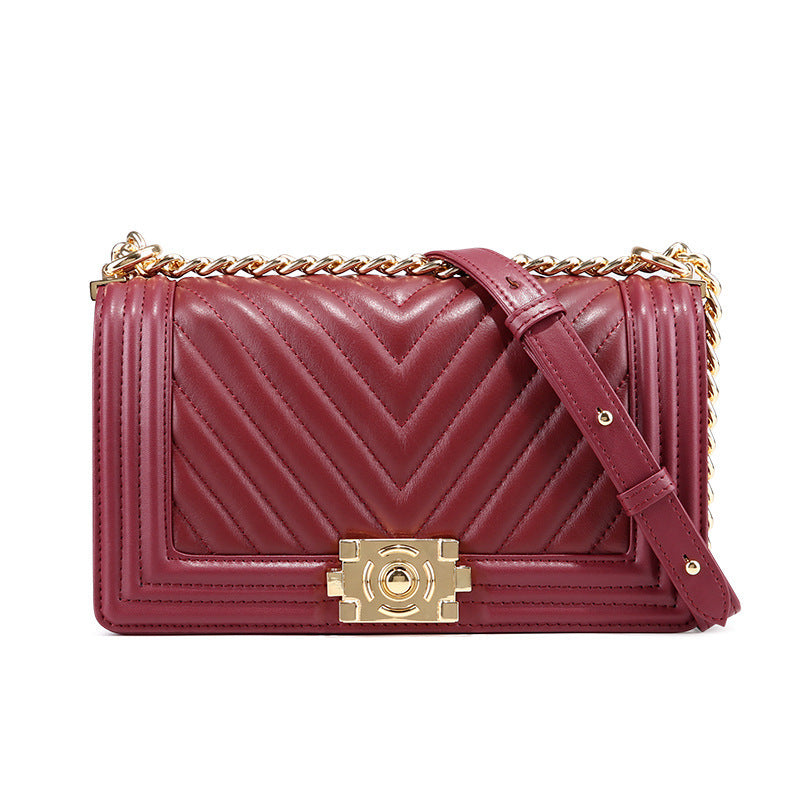 Leather one-shoulder diagonal colorful chain bag