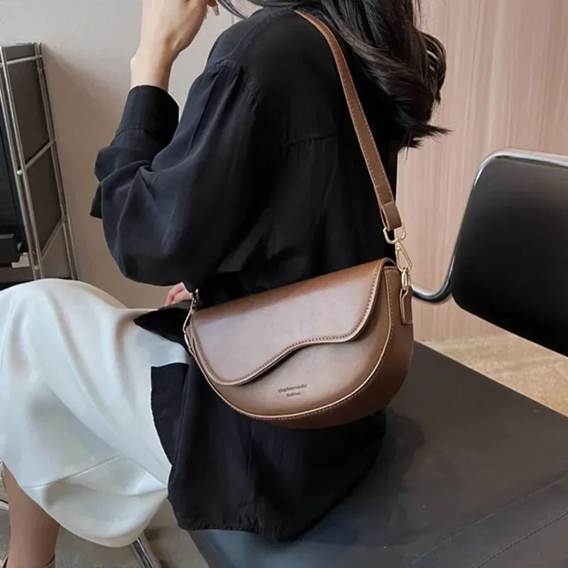 Small Leather Saddle Armpit Bags for Women Summer Chain Shoulder