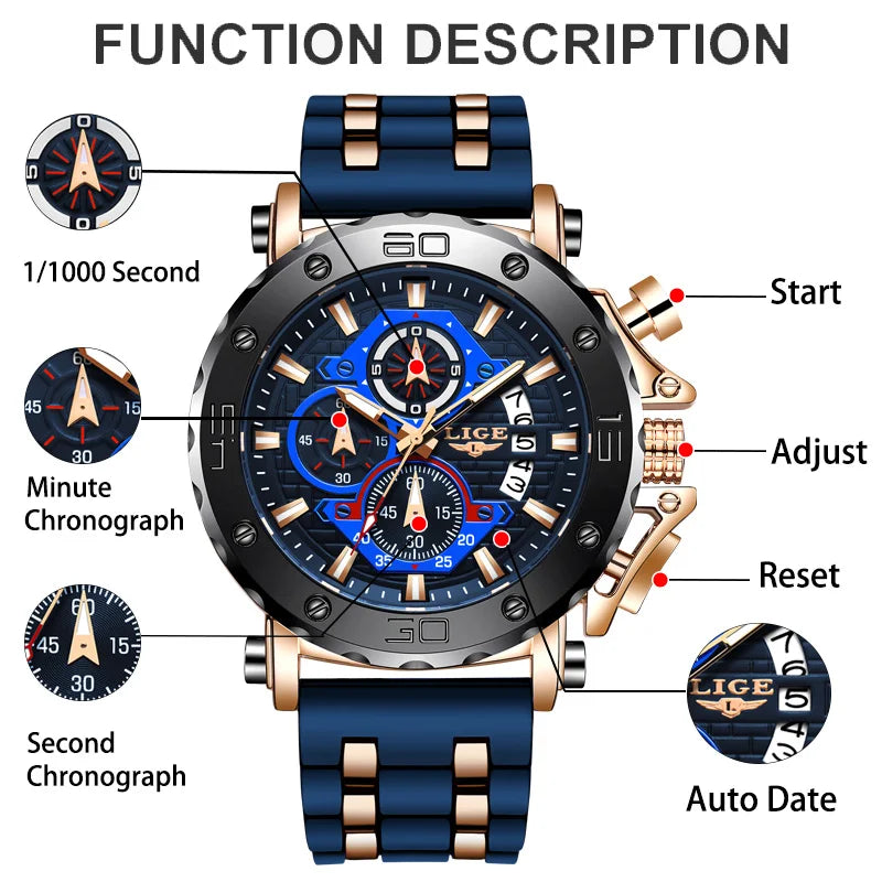 LIGE Men's Wrist Watch Business Chronograph Quartz