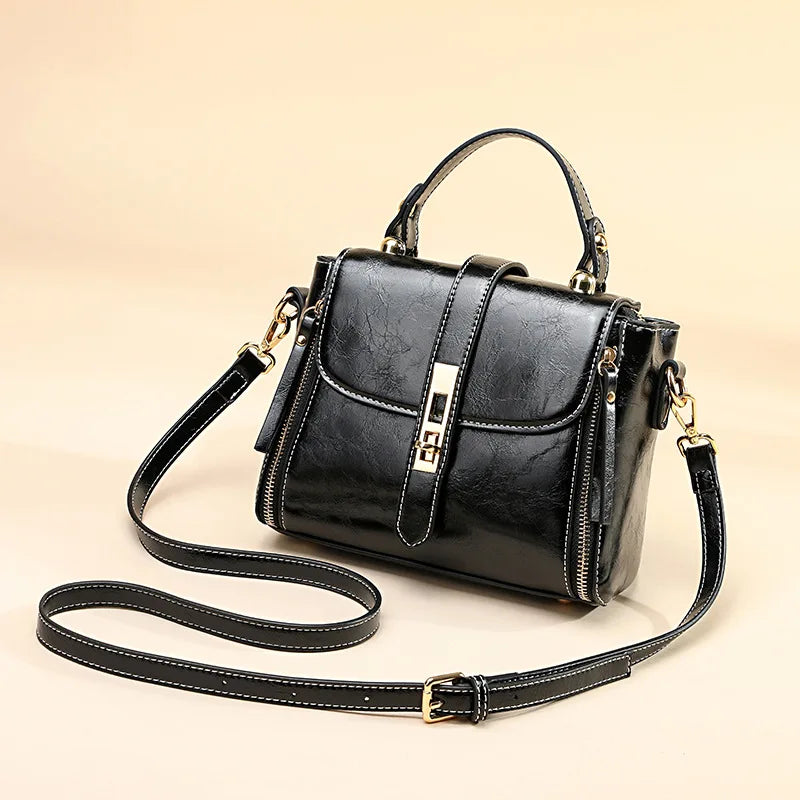 Genuine Leather Women bag Luxury Handbags Double Zipper