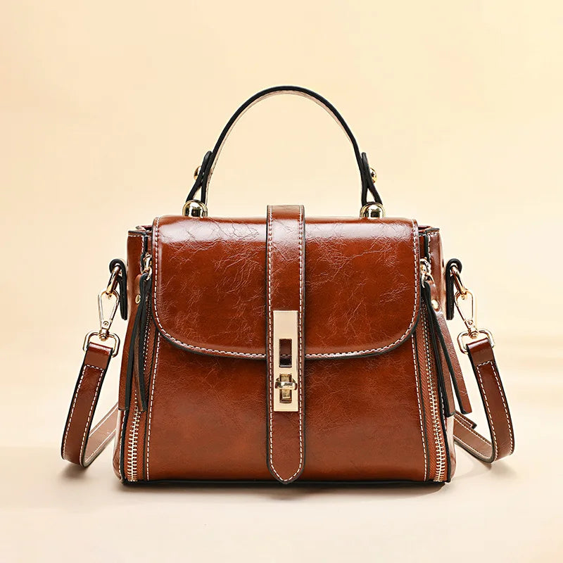 Genuine Leather Women bag Luxury Handbags Double Zipper