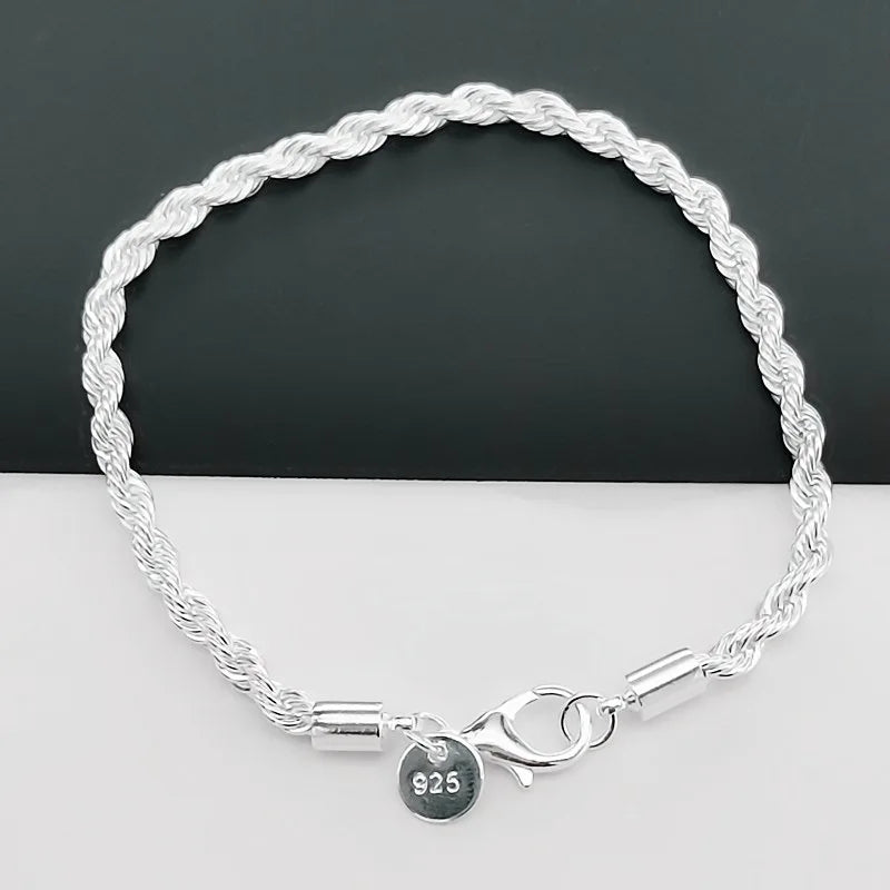 Silver 4MM Women Men chain Male Twisted Rope Bracelets