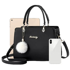 Women Plush Ball Decor Handbag Fashion Satchel Bag