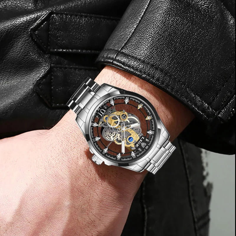 LIGE Men's Wrist Watch Skeleton Hollow Mens Watches