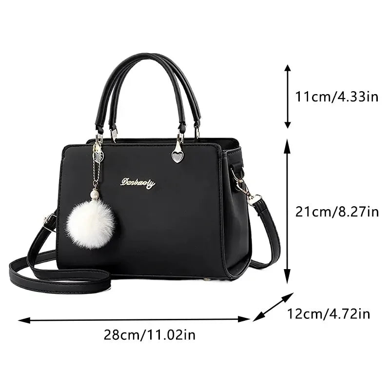 Women Plush Ball Decor Handbag Fashion Satchel Bag