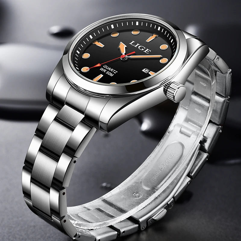 LIGE Brand Luxury Fashion Quatrz Men's Watches Business