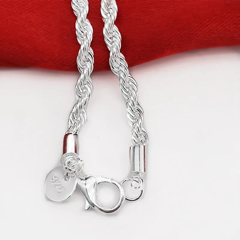 Silver 4MM Women Men chain Male Twisted Rope Bracelets