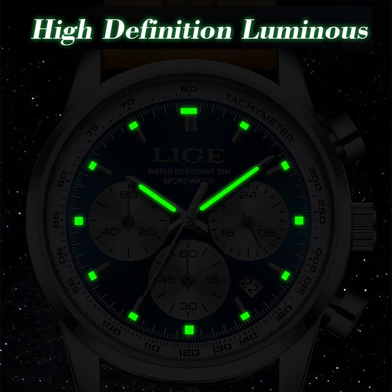 LIGE New Fashion Man Watch Top Luxury Brand Quartz Men's