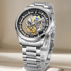 LIGE Men's Wrist Watch Skeleton Hollow Mens Watches