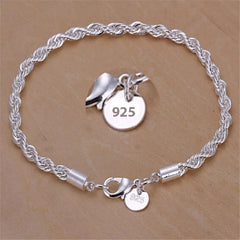 Silver 4MM Women Men chain Male Twisted Rope Bracelets