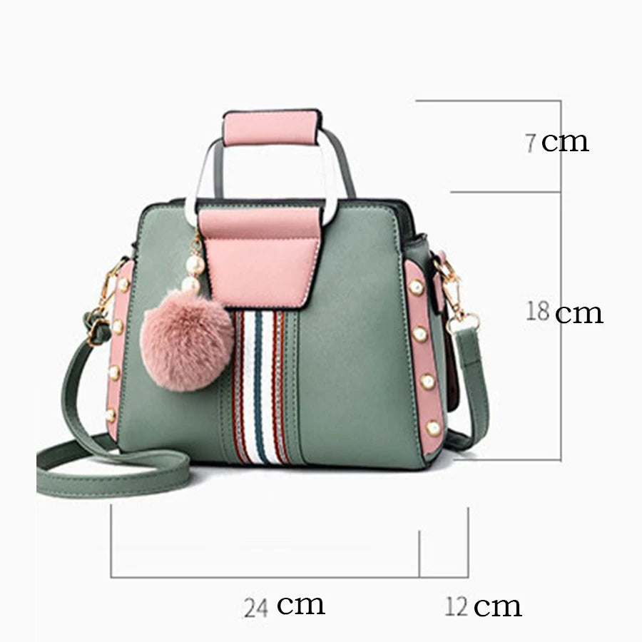 Women Plush Ball Decor Handbag Fashion Satchel Bag Stylish