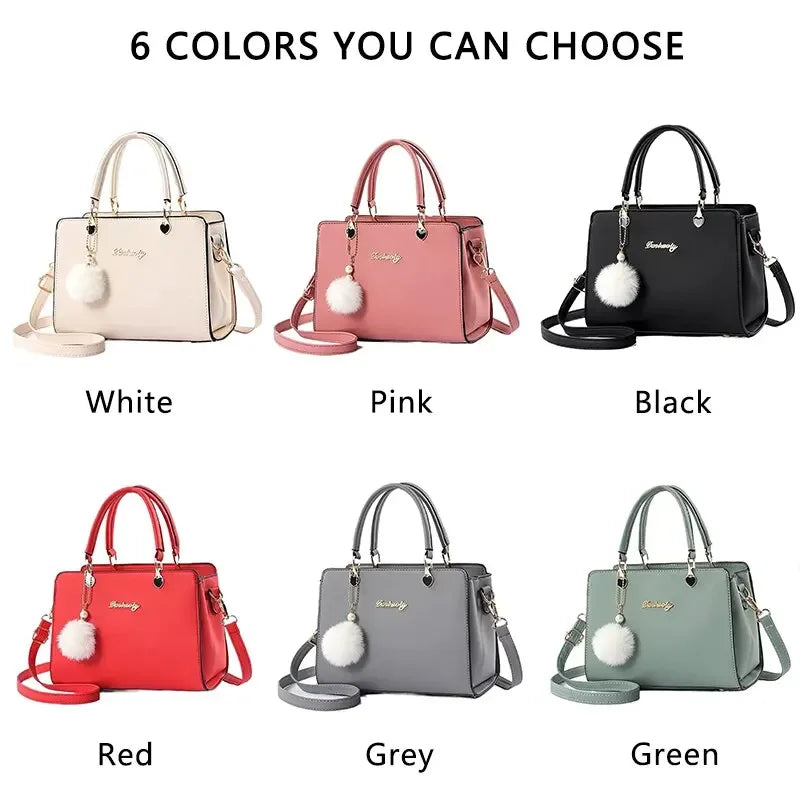 Women Plush Ball Decor Handbag Fashion Satchel Bag