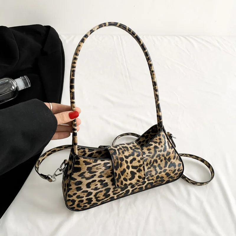 French Style Underarm Bag For Women Brown Black Leopard Handbag Clutch Bag Female Vintage PU Leather Crossbody Bags Versatile | L8 Gifts 