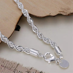 Silver 4MM Women Men chain Male Twisted Rope Bracelets