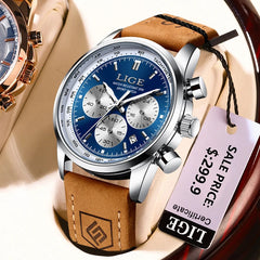 LIGE New Fashion Man Watch Top Luxury Brand Quartz Men's